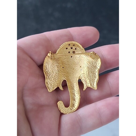 Ornate Rhinestone Elephant Head Shaped Brooch Vintage Costume Jewelry - Picture 3 of 10
